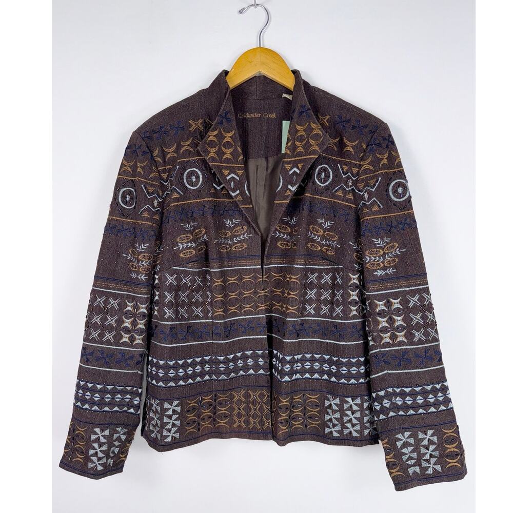 Cold Water Vintage Southwestern Embroidered Beaded Jacket Women's 14 Brown